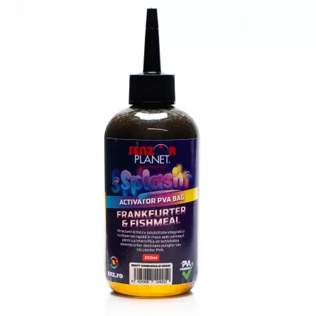 Senzor Planet SPLASH ACTIVATOR PVA BAG FRANKFURTER & FISHMEAL 250ml