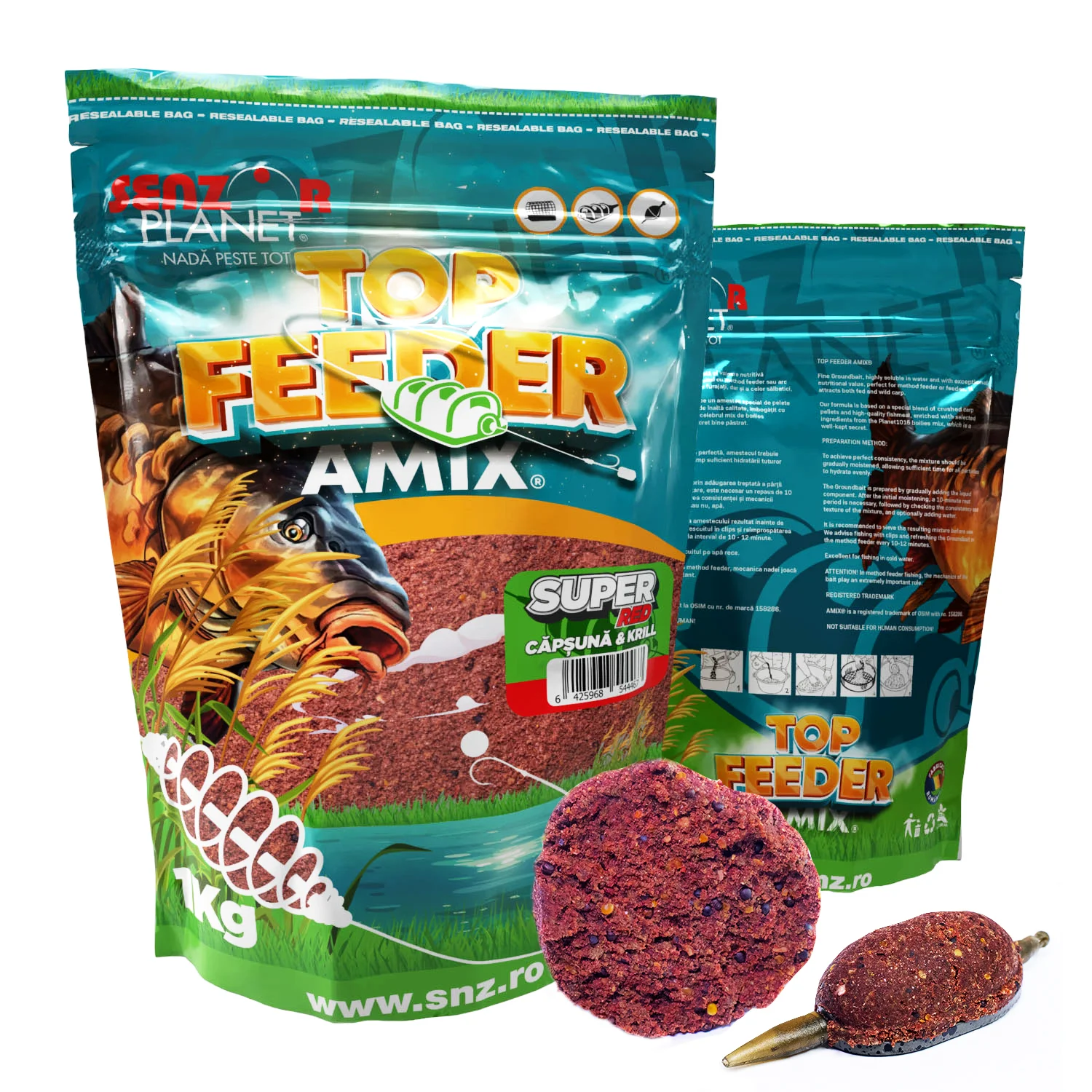 Nadă Senzor Planet TOP FEEDER AMIX METHOD SUPER RED Canepa & Krill 1kg